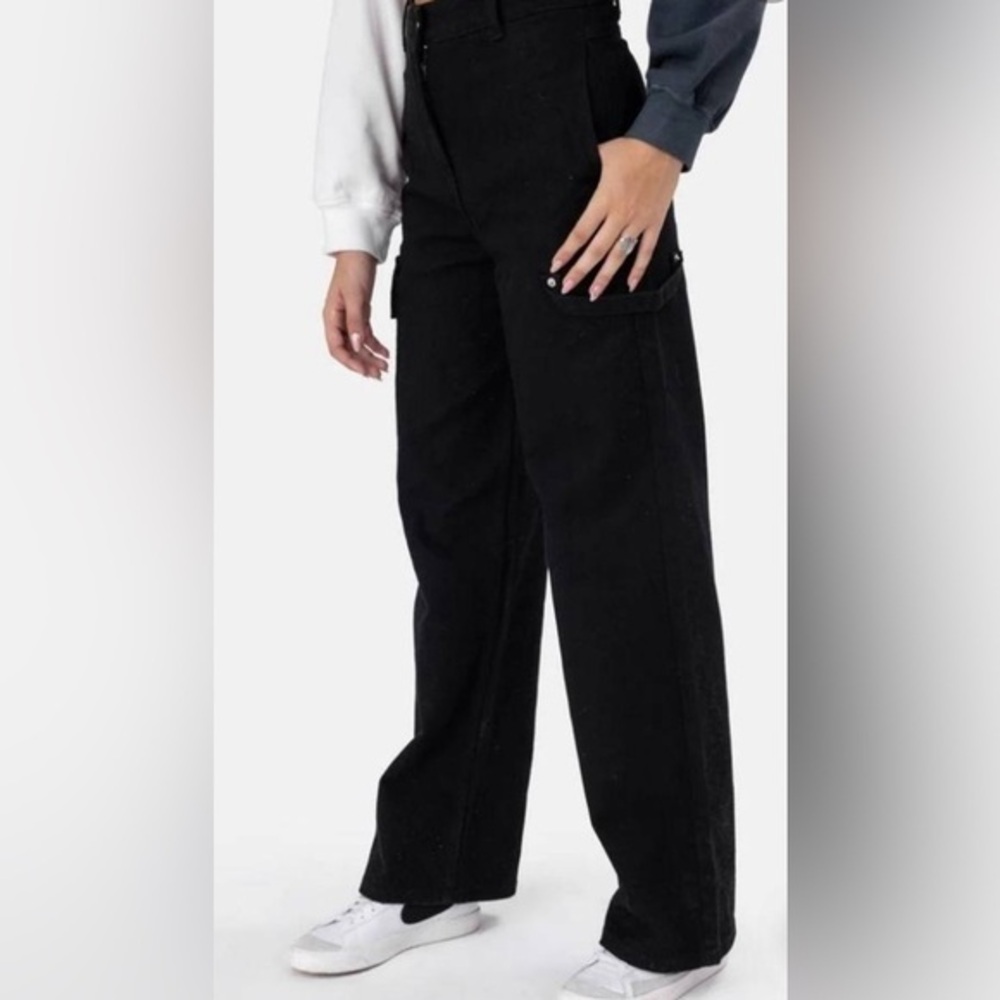Adika‎ Size Small Black 100% Cotton Craft Wide Leg Cargo Pants Inseam 30in